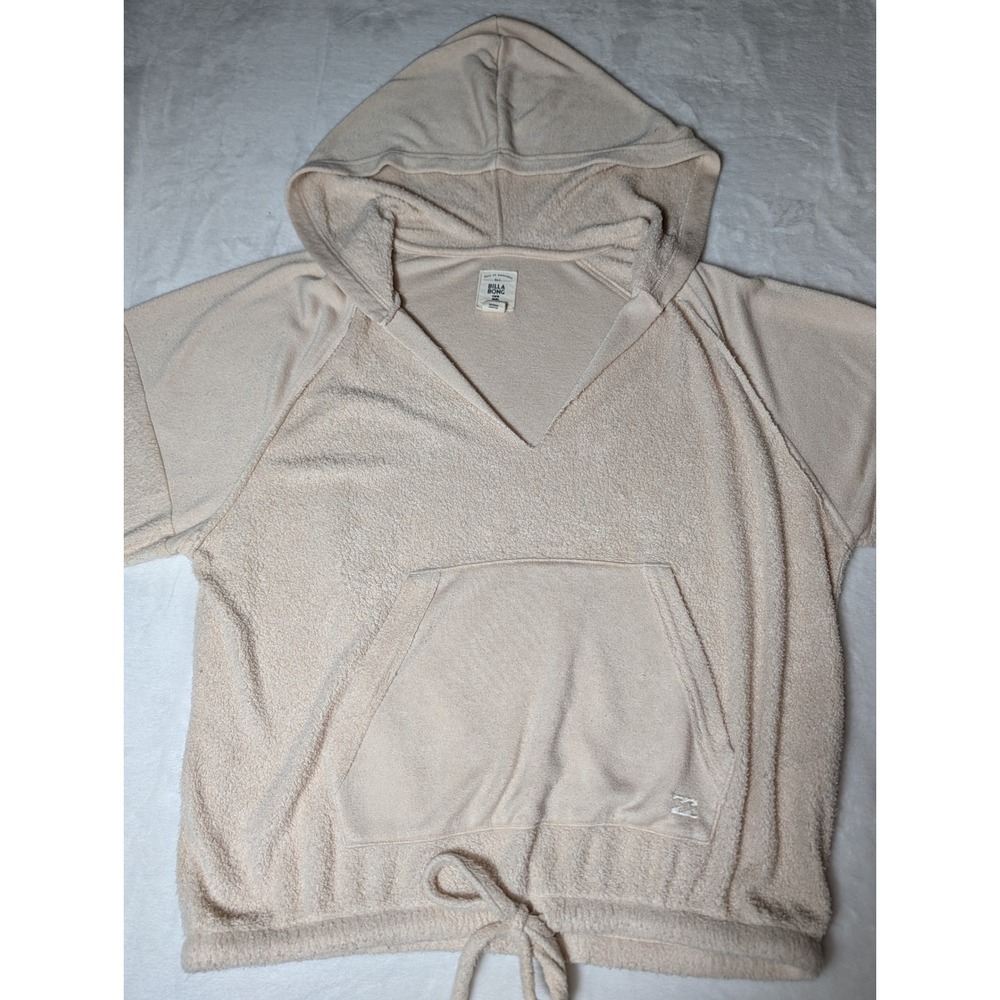 Billabong Womens Terry Cloth V-Neck Hoodie Pullover Peach Medium - Picture 2 of 6